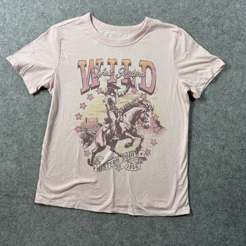 Doe Womens West Riders Graphic T Shirt XS Pink Western Rodeo Cotton Blend